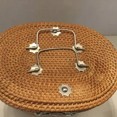 70's Woven Straw Handbag ~ converted original tea caddy