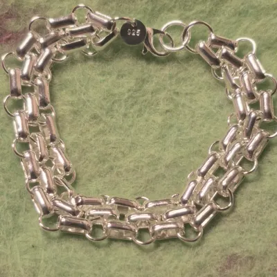 Sterling double link chain Bracelet ~ marked 925