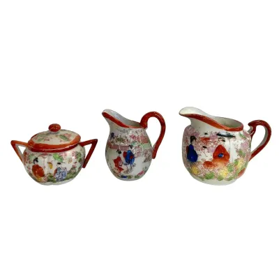 Late 20th Century Japanese Kutani Style Porcelain Tea Set ~ Set 18 PCs.