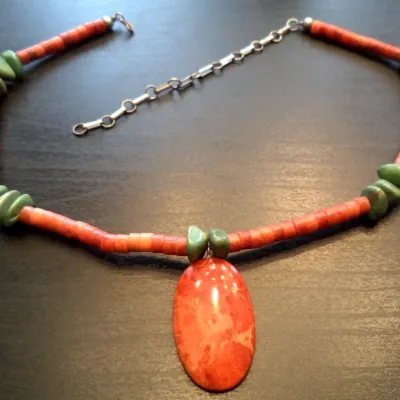 STUNNING VINTAGE ESTATE HIGH END TURQUOISE & CORAL HEISHI 17" NECKLACE!