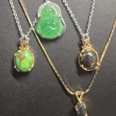 Sale Photo Thumbnail #224: Lot 6 Asst. Vintage Necklaces 
> 2 Fetish necklaces:  choker and 16"
> 4 stone pendant necklaces
ALL in excellent condition and ready for resale