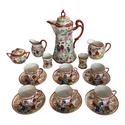 Late 20th Century Japanese Kutani Style Porcelain Tea Set ~ Set 18 PCs.