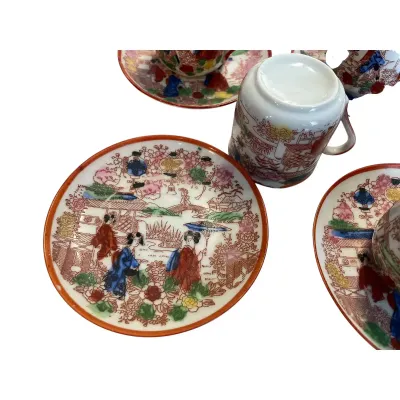 Late 20th Century Japanese Kutani Style Porcelain Tea Set ~ Set 18 PCs.