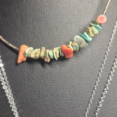 Sale Photo Thumbnail #225: Lot 6 Asst. Vintage Necklaces 
> 2 Fetish necklaces:  choker and 16"
> 4 stone pendant necklaces
ALL in excellent condition and ready for resale