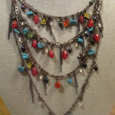 Vintage H.Dubin 90’s 4-Strands Multicolored dangling bohemian beaded Necklace
