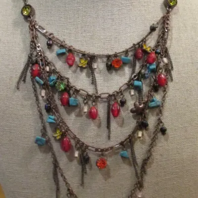 Vintage H.Dubin 90’s 4-Strands Multicolored dangling bohemian beaded Necklace