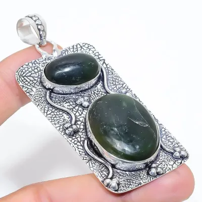 Vasonite Gemstone Handmade 925 Sterling Silver Jewelry Pendant 2.92" on Collar Choker