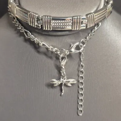 Sale Photo Thumbnail #35: Men's Silver cuff Bracelet & Woman's link chain Bracelet with bird charm
> Men's is 8" and is without scratches or damage
> Woman's link chain has a bird charm on lobster claw so it can be worn or not.
Both are new as found