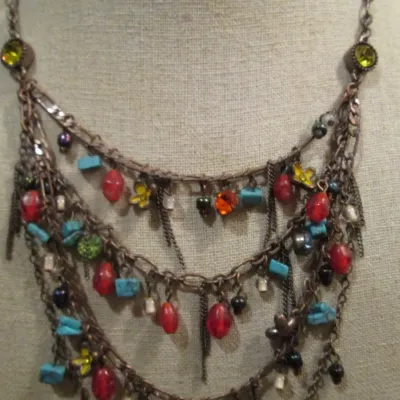 Vintage H.Dubin 90’s 4-Strands Multicolored dangling bohemian beaded Necklace