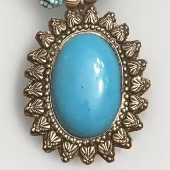 Stunning Vintage Turquoise Necklace With Beautiful Large Center Stone Worn Once