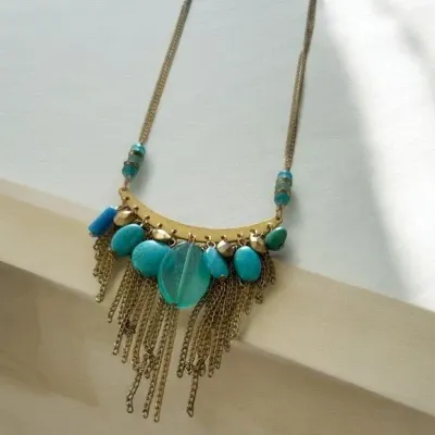 Vintage Necklace Turquoise Gold Tone Statement Piece