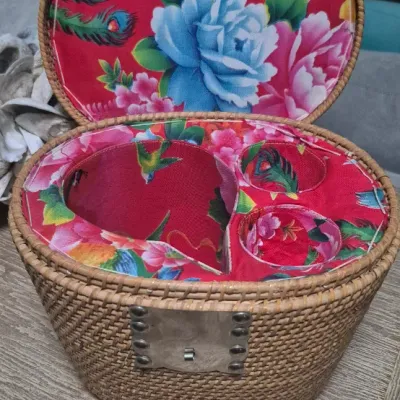 70's Woven Straw Handbag ~ converted original tea caddy