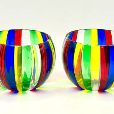 (2) MCM Striped Art Glass Bowls