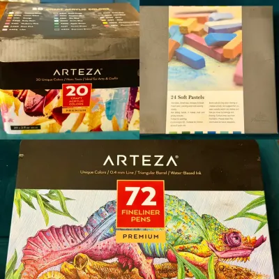 Art Supplies-Arteza Fineliner Pens, Arteza Acrylic Paint And Soft Pastels 
