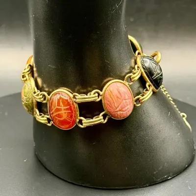 1/12 12K Gold Filled Russel Signed Vintage Scarab Bracelet 