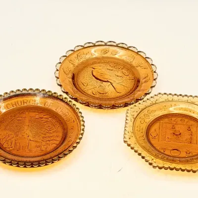 (3) Orange Vintage Glass Cup Plates