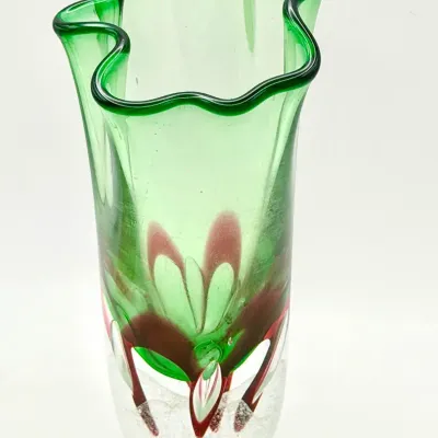 Signed AY Jablonski Style Hand Blown Art Glass Vase