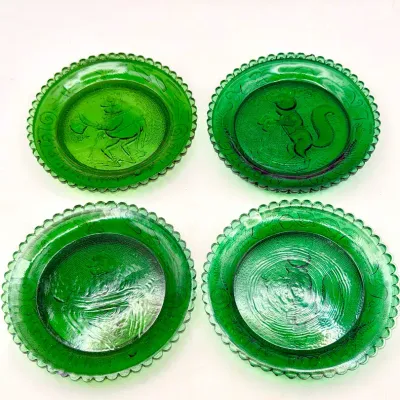 (4) Green Vintage Cup Plates