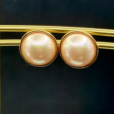 Sterling Silver 925 Stamped Majorica Faux Mabe Pearl Clip On Earrings 