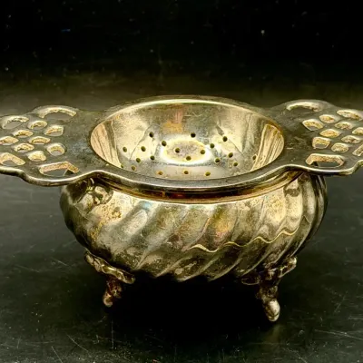 Vintage Silver Plate Tea Strainer & Drip Bowl