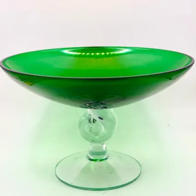 Vintage Makora Style Art Glass Emerald Green Bowl
