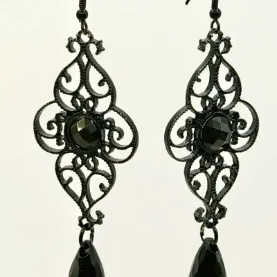 Black Filigree Chandelier Dangle Earrings