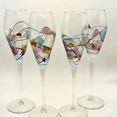 (4) Art Glass Wine Glasses
