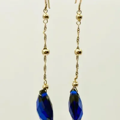 14K Gold CH Stamped Earrings With Shimmering Faceted Stones 