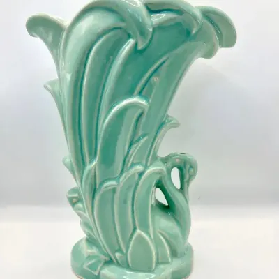1940s McCoy Pottery Aqua Green Swan Vase Collectible