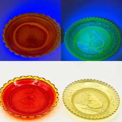 (2) UV Reactive Vintage Glass Cup Plates