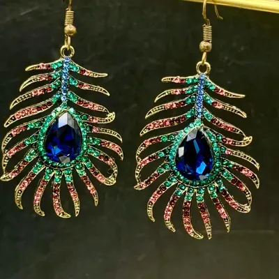 Sparkling Peacock Feather Earrings 