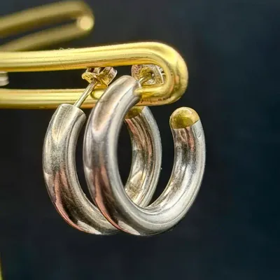 Sterling Silver Stamped 925 Hoop Earrings 