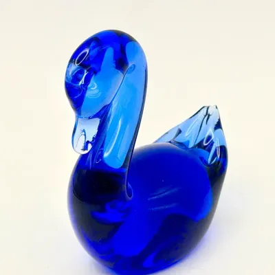 Cobalt Blue Glass Swan Figurine 