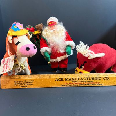 LOT 22: Vintage Style Plush Santa, and Dream Pets Bull and Cow