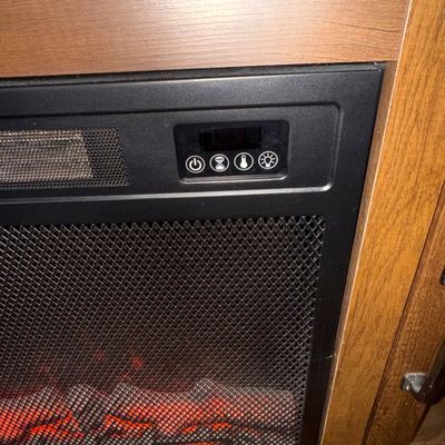 LOT 80: Wooden Media Stand with Electric Fireplace Heater