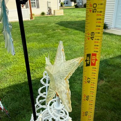 LOT 63: Assortment of Christmas Lawn Decorations Including Rope Light Christmas Trees, Candy Cane Lights. Snowflake Wind Spinner, Red...