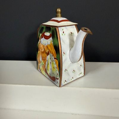 LOT 75: Collection of Miniature Enamel Teapots by Kelvin Chen, Mini Glass Flower Teapot Paperweights, Lenox Shell Shaped Dish & More