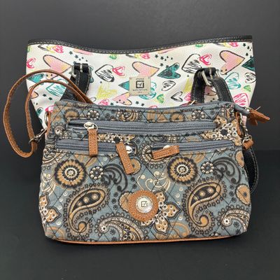 LOT 137: Stone Mountain Collection: Heart Print Bag & Blue/Tan Pasiley Crossbody