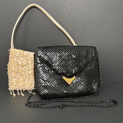 LOT 139: Nicole Miller Beaded Evening Bag & Black Metal Mesh Envelope Purse