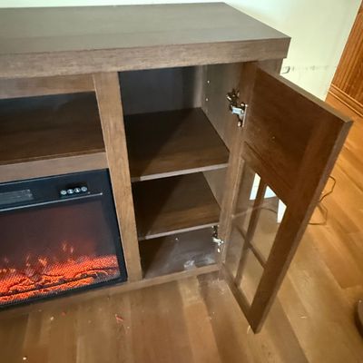 LOT 80: Wooden Media Stand with Electric Fireplace Heater