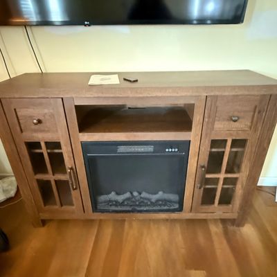 LOT 80: Wooden Media Stand with Electric Fireplace Heater