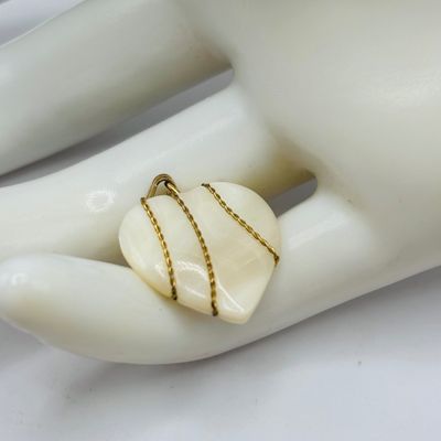 LOT 203: Heart Shaped Pendant w/Twisted Gold Tone Wire, Dangling Pierced Earrings & Gold Tone Crucifix