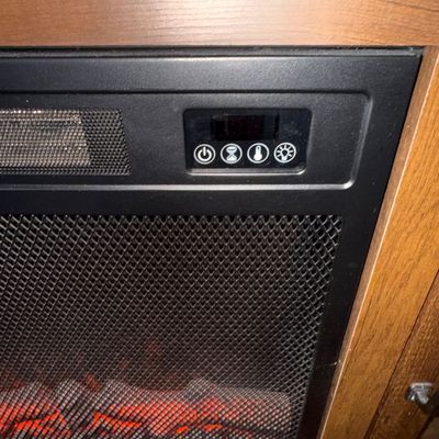 LOT 80: Wooden Media Stand with Electric Fireplace Heater
