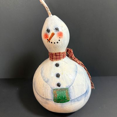 LOT 20: Collection of Festive Snowmen and Other Holiday Decor Including Painted Gourds and a Glass Frog Santa
