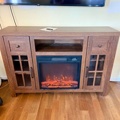 LOT 80: Wooden Media Stand with Electric Fireplace Heater