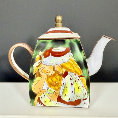 LOT 75: Collection of Miniature Enamel Teapots by Kelvin Chen, Mini Glass Flower Teapot Paperweights, Lenox Shell Shaped Dish & More