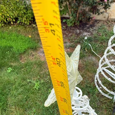 LOT 63: Assortment of Christmas Lawn Decorations Including Rope Light Christmas Trees, Candy Cane Lights. Snowflake Wind Spinner, Red...
