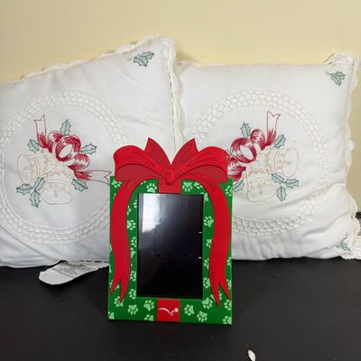 LOT 164: Large Assortment of Holiday Tea Towels, Napkins, Stockings Pillows Decor and More