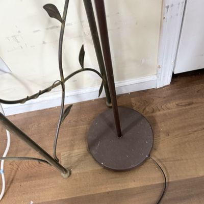 LOT 19: Metal Side Table with Glass Top, Nautical Painted Mirror and Floor Lamp
