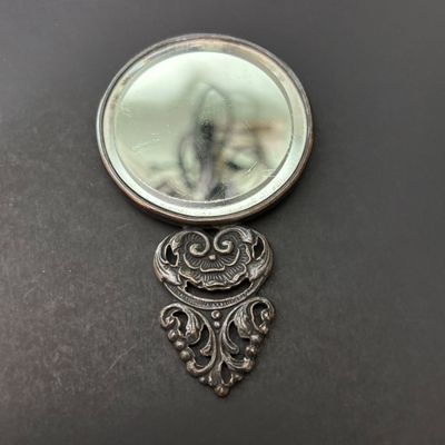LOT 143: Vintage Hand/Purse Mirror-Denmark, Porcelain Clock, Vibrant Blue Floral Babushka Square Shawl, Flower Lacquer Trinket Box